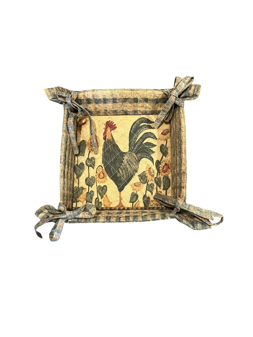 Carol Enders Park Imports Farmhouse Rooster Chicken Bread Basket & Placemats